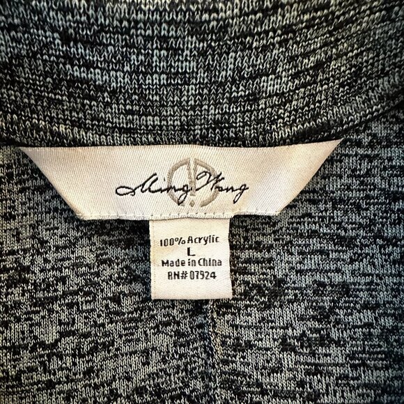 Ming Wang Collared Cardigan Women's LARGE Black Blue Open Stretch - Picture 4 of 5